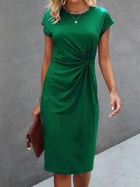 Rosemarie | Damen Kurzarm Midikleid mit Twist Detail – Grün