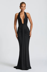 Graces - Drapiertes Jersey-Maxikleid – Schwarz