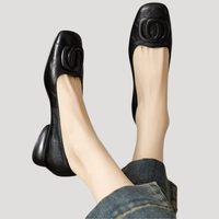 Rosina | Damen Ballerinas Quadratische Spitze Slip-On – Schwarz