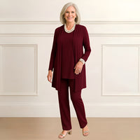 Mia | Lagenlook Cardigan Zweiteiliges Set – Burgunderrot