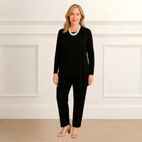 Mia | Lagenlook Cardigan Zweiteiliges Set – Schwarz