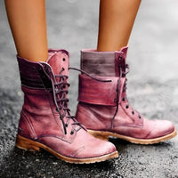Roxy | Vintage Schnürstiefeletten mit Absatz – Karminrot