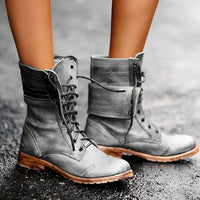 Roxy | Vintage Schnürstiefeletten mit Absatz – Grau