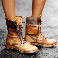 Roxy | Vintage Schnürstiefeletten mit Absatz – Khaki