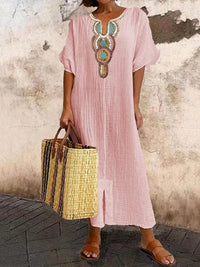Damen Besticktes Boho Ibiza Kleid | Midi – Rosa