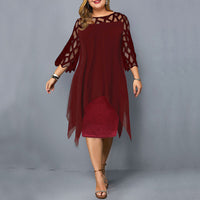 Lacelora™ – Damen Midi-Kleid mit Eleganter Spitze – Rotwein