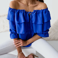 Off-shoulder Geschichtetes Oberteil – Blau