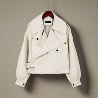 Heidi-Mode | Oversized Knopf-Lederjacke für Frauen - Ideal für den Herbst – weiß