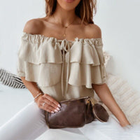 Off-shoulder Geschichtetes Oberteil – Khaki