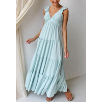Bella - Ärmelloses Rüschen-Maxikleid – Himmel Blau
