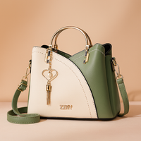 Elegante Damen-Schultertasche aus stilvollem Leder – grün/weiß