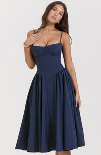 Mirabelle - Elegantes Midi-Kleid – Dunkelblau