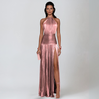NEFIRA  | Langes metallisiertes Kleid – Roségold