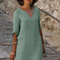 Sommerkleid für Damen - Lockere Maxikleid mit 3/4 Ärmeln – Grün
