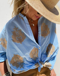 Krista™| Ibiza Style Chic Bluse – Blau