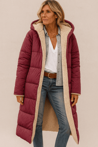 Sophie | Damen Mantel weich luxuriös & wendbar – Weinrot