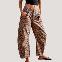 Saskia | Damen Weite Jeans Leopardenmuster Barrel Leg – Leo-Muster