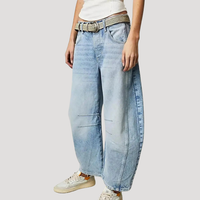 Saskia | Damen Weite Jeans Leopardenmuster Barrel Leg – Himmel