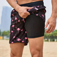 Schnell trocknende Badeshorts für Herren | Leichte – Schwarzer Flamingo