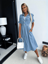 Schönes Denim-Kleid für Damen | Midi – Blau