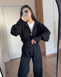 Soria | Damen Strick Set Jacke Mit Reißverschluss – Schwarz