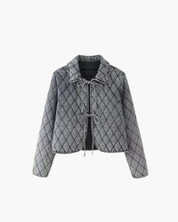 Rafaela | Kurze karierte Jeansjacke für Damen – Grau