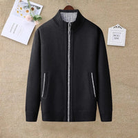 Klassische Strickjacke mit durchgehendem Reißverschluss für Männer – Schwarz