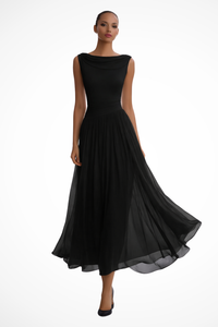 Seraphita | Drapiertes Plissee Midikleid – Schwarz