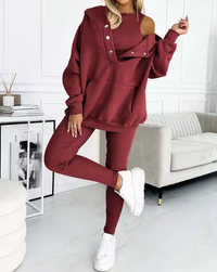 SILKE - SET AUS SWEATSHIRT, LEGGINGS UND OBERTEIL – Rotwein