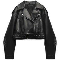 Damen Cropped Jacke | Kurz geschnittene Ausführung mit Gürtel – Schwarz