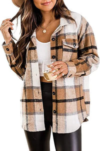Damen Langarm Warme Hemd Jacke | Knopf Daunen – Braun