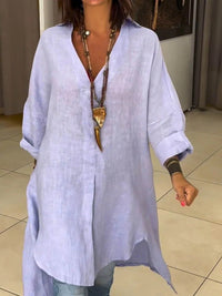 Sigrid | Damen Oversized Longbluse Hemdkragen Langarm – Lila