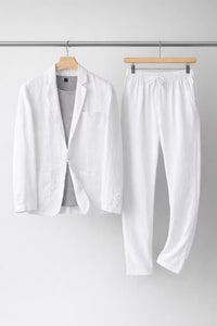 Simon | Herren Relaxtes Leinen Blazer Set – Weiß