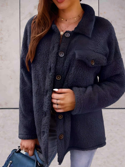Roze | Einfaches und Warmes Fleecejacke mit Polokragen und Knopfverschluss