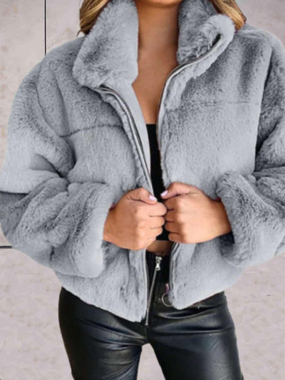 Kliah | Dicke und Warme Imitationsfell-Jacke mit Reißverschluss für Damen