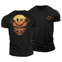 Sommer Smiley Meer T-Shirt – Schwarz
