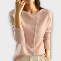 Paige – Weicher Cardigan mit asymmetrischer Knopfleiste – Hellrosa