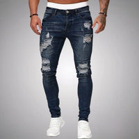 Herren Jeans Zerrissen Slim Fit | Atmungsaktiv Hose – Dunkelblau