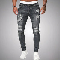 Herren Jeans Zerrissen Slim Fit | Atmungsaktiv Hose – Grau