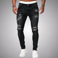 Herren Jeans Zerrissen Slim Fit | Atmungsaktiv Hose – Schwarz