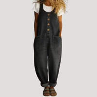 Solvita | Damen Weite Jeans Latzhose Ärmellos – Schwarz