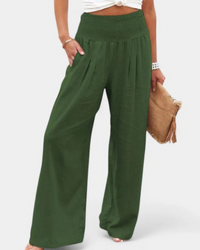 Sommerhose mit hoher Taille für Damen | Leichte – Dunkelgrün