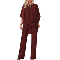 Sophia | Festlicher Chiffon-Hosenanzug – Burgunderrot