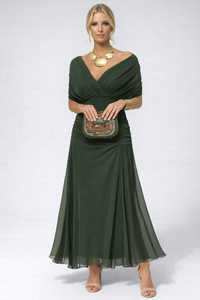 Sophie | Leichtes Elegantes Blumen Midikleid – Olivgrün