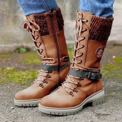 Poirea | Schnallen-Spitze Gestrickte Halbschaft-Stiefel