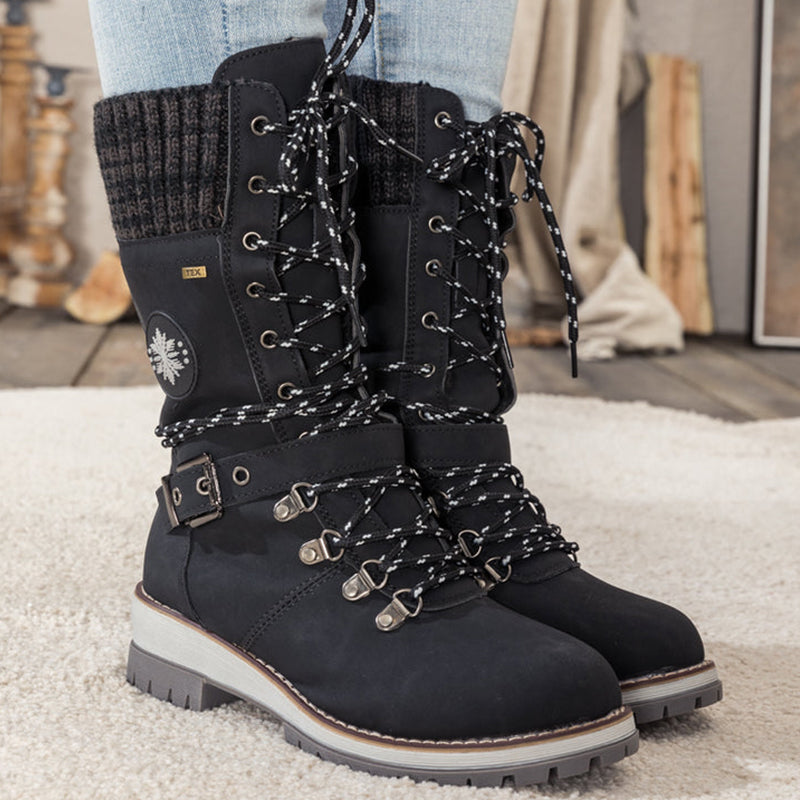 Poirea | Schnallen-Spitze Gestrickte Halbschaft-Stiefel