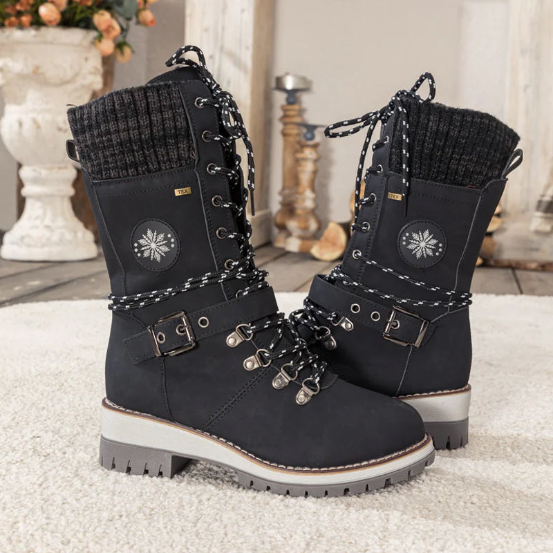Poirea | Schnallen-Spitze Gestrickte Halbschaft-Stiefel