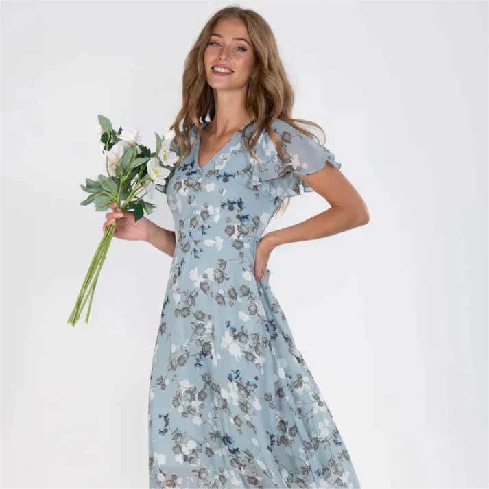Floria - Rüschen V-Ausschnitt Kleid