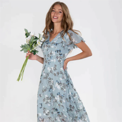 Floria - Rüschen V-Ausschnitt Kleid