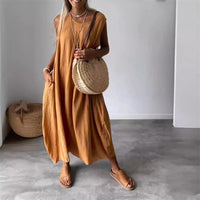 Noemi | Lässiges ärmelloses Kleid mit Taschen – Orange